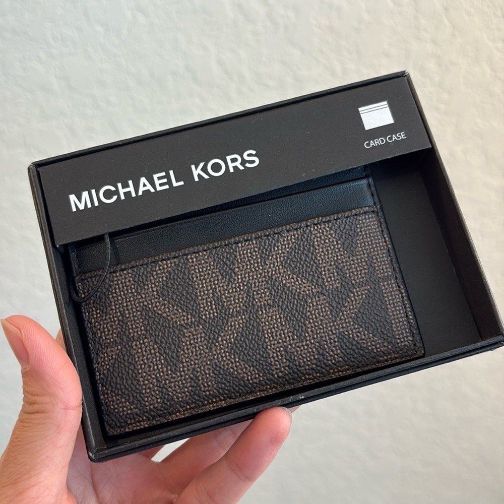 Michael Kors Black and Brown Wallet with Signature Monogram
